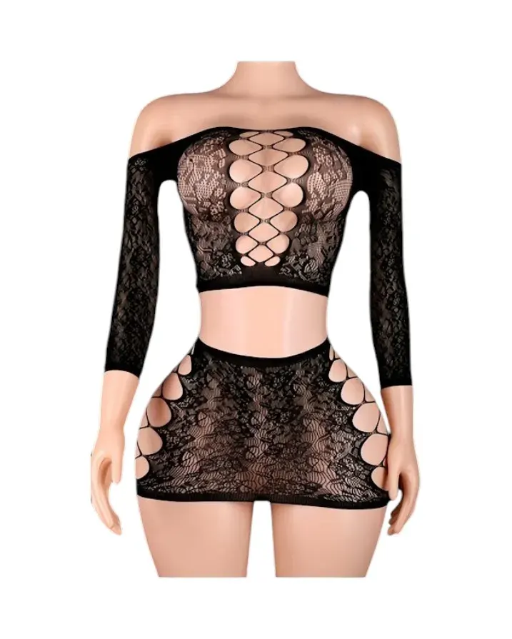 Lenceria Malla Corporal catsuit Conjunto Negro Cod 80351