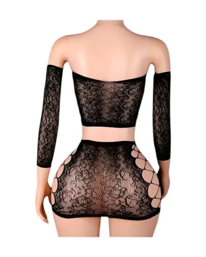 Lenceria Malla Corporal catsuit Conjunto Negro Cod 80352
