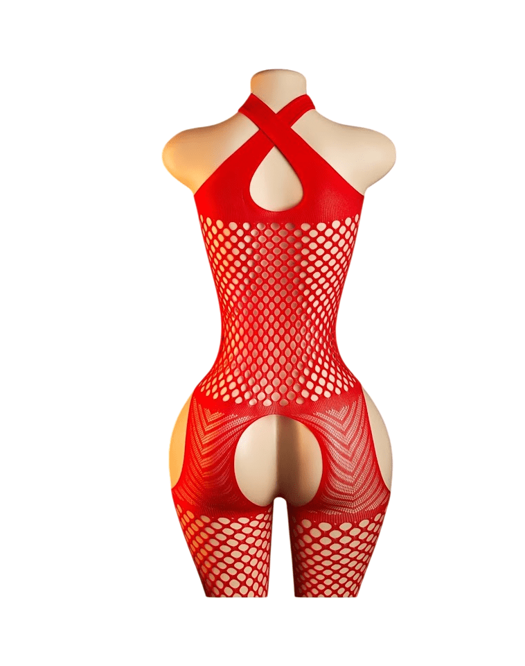 Lenceria Malla Corporal catsuit Portaligas Rojo Cod 8632