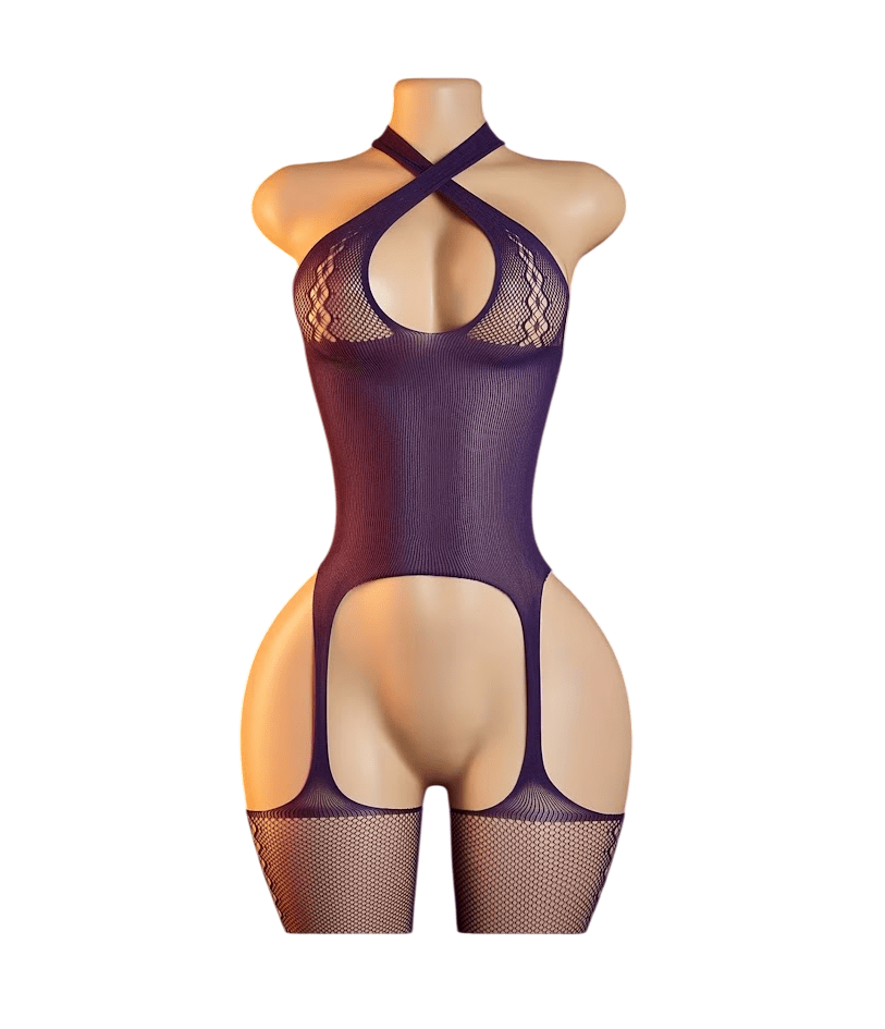 Lenceria Malla Corporal catsuit Portaligas Morado Cod 87831