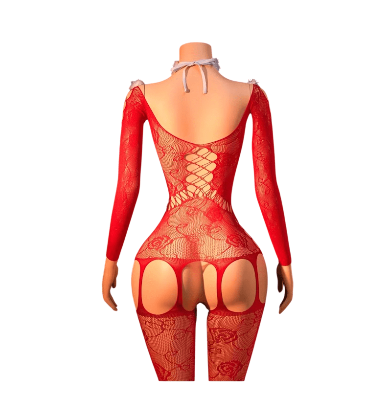 Lenceria Malla Corporal catsuit Portaligas Rojo Cod 88772