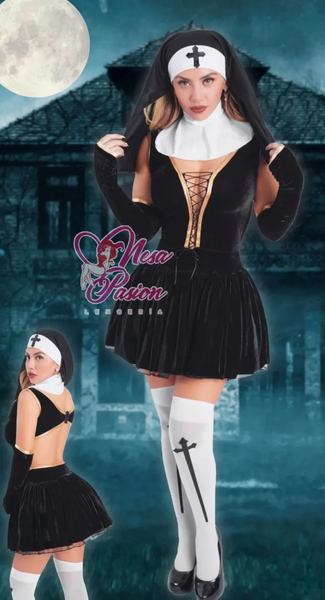 Monja Disfraz Vestido cuello Sexy Halloween1