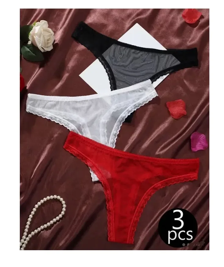 Lencería Sexy Semi Hilo Tanga Set X3 Tul Y Encajes1