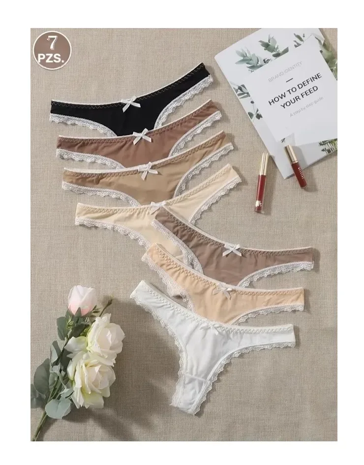 Lencería Sexy Semi Hilo Tanga Set X7 Algodón Y Encaje1