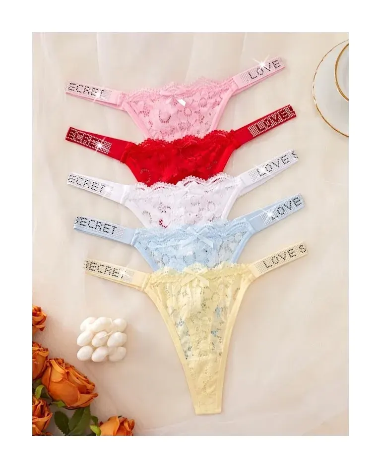 Lencería Sexy Tanga Brillos Set X5 Encaje Licrado1