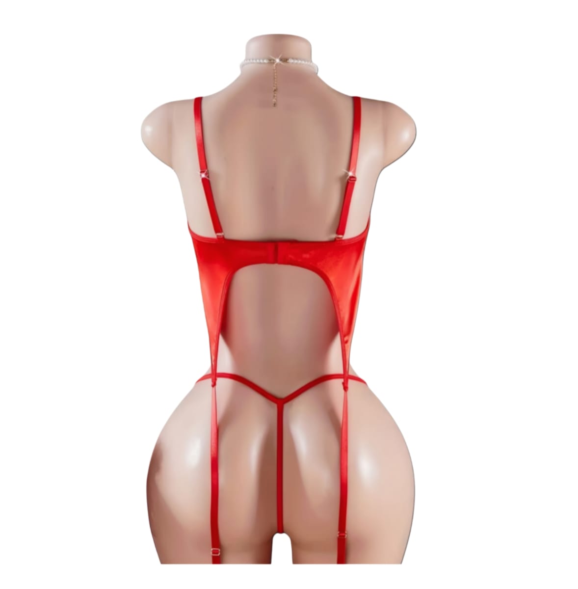 Corset Lenceria Sexy portaligas Rojo Con Medias1