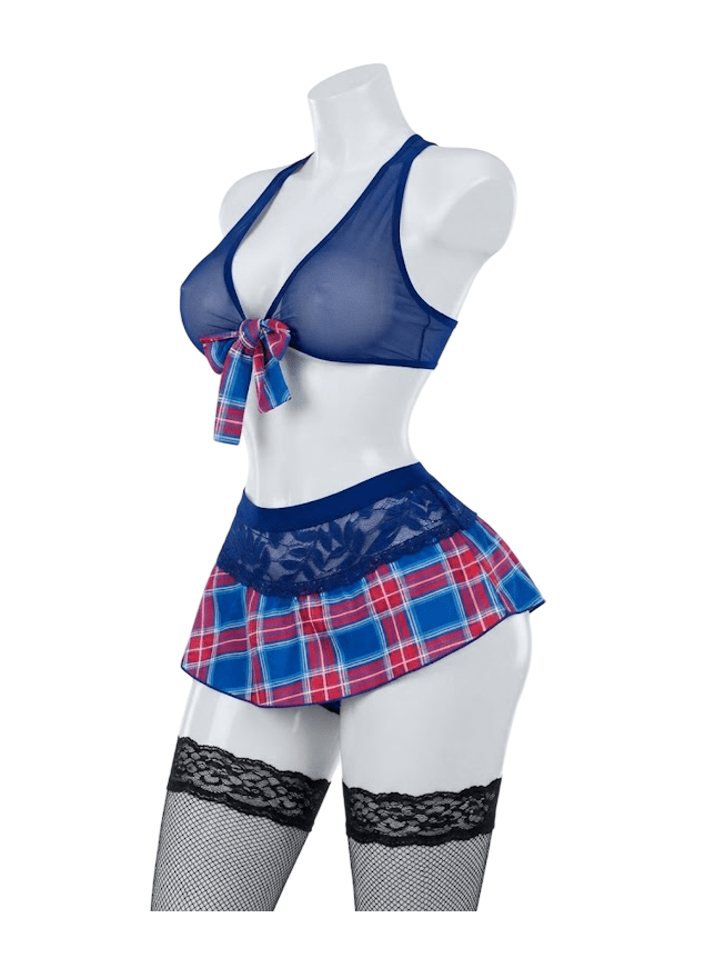 Colegiala Blue Mistic Disfraz Lencería Sexy Brasier Falda3