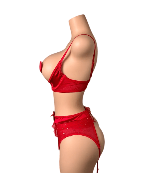 Lenceria Sexy Portaligas Siempre Lista Rojo Con Pezoneras2