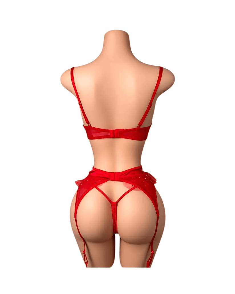 Lenceria Sexy Portaligas Siempre Lista Rojo Con Pezoneras3