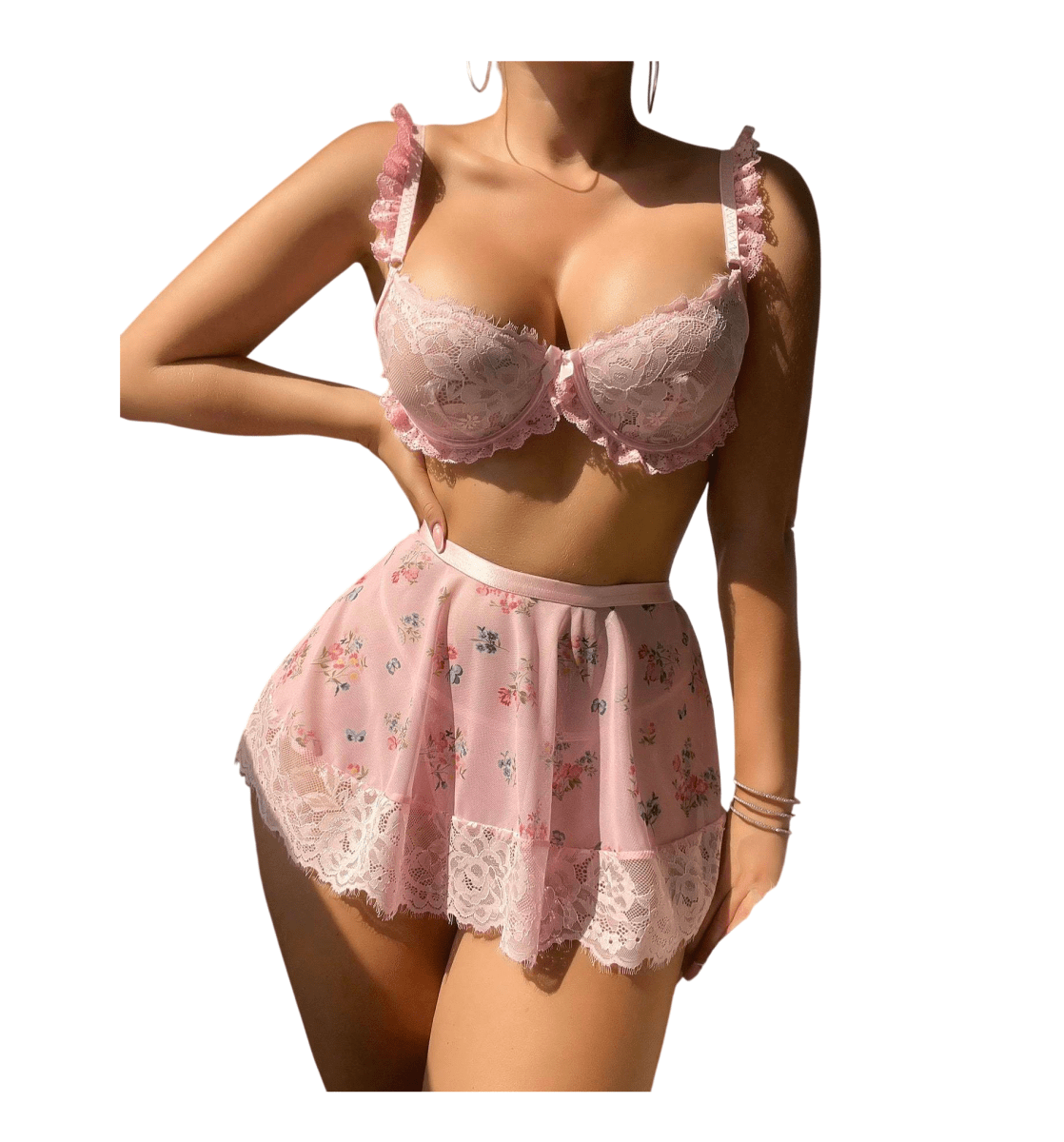 Set Lenceria Sexy Conjunto Brasier Faldita Erotica Rosado1