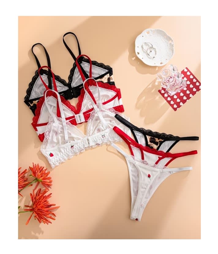 Conjunto Bralette Lencería Sexy Licra Y Tanga Con Encaje1