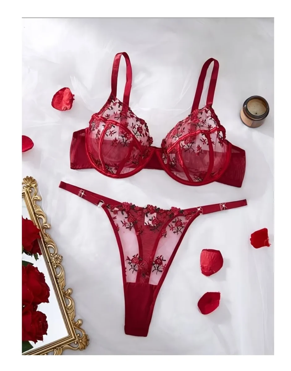 Lencería Sexy Conjunto Dos Piezas Brasier Más Tanga Regulable1