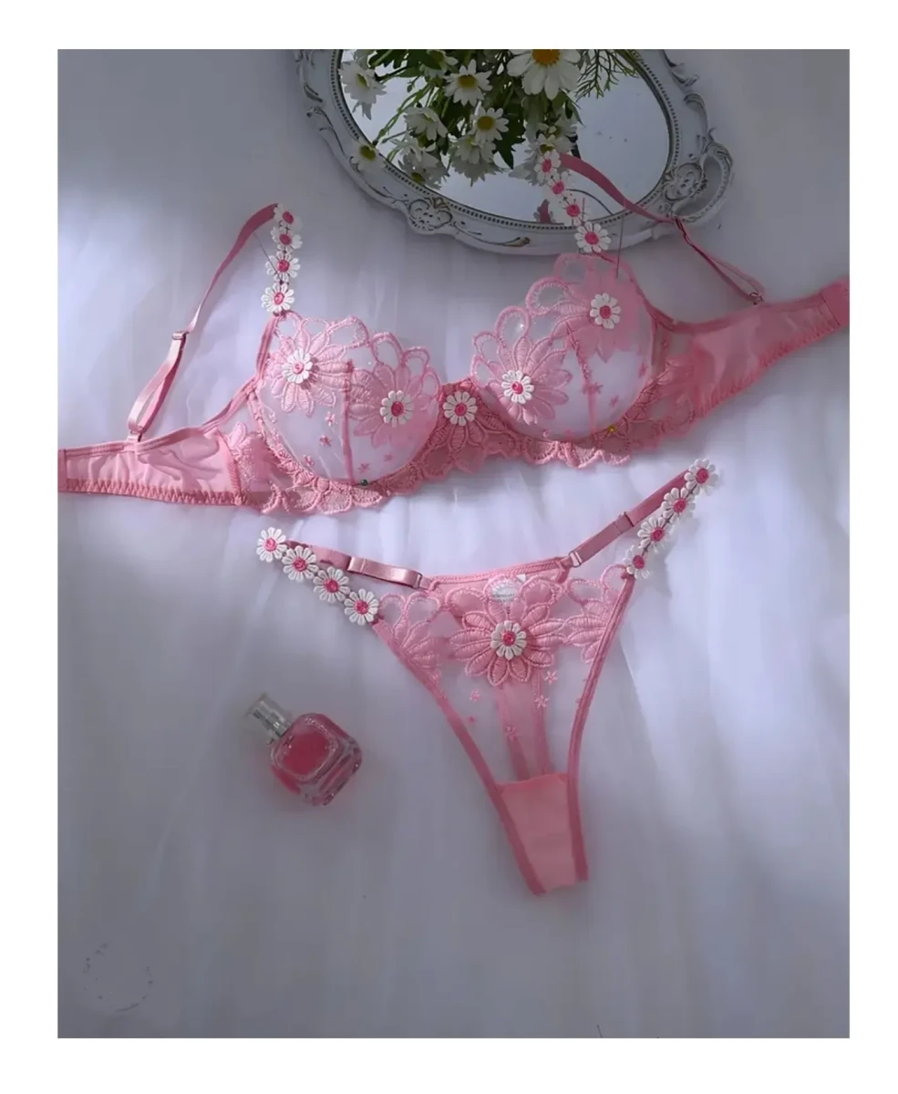 Conjunto Lencería Sexy Dos Piezas Tul Bordado1