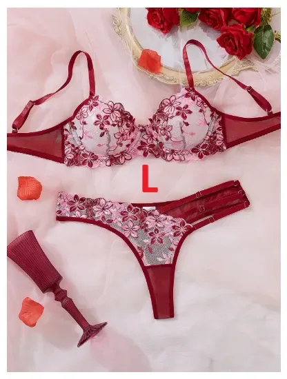 Lencería Sexy Dos Piezas Brasier Más Tanga Color Vino1
