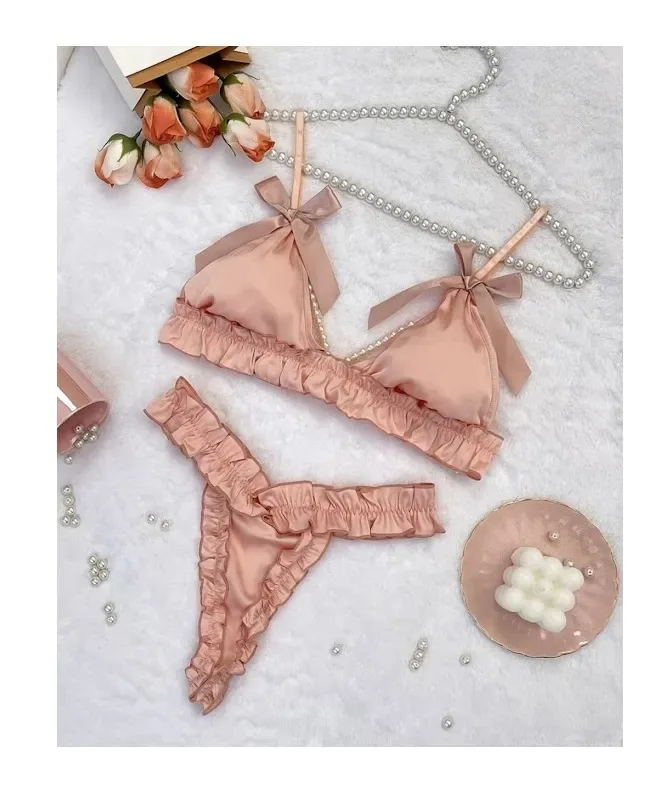 Conjunto Lencería Sexy Bralette E Hilo Con Perlas 2 Pzas1