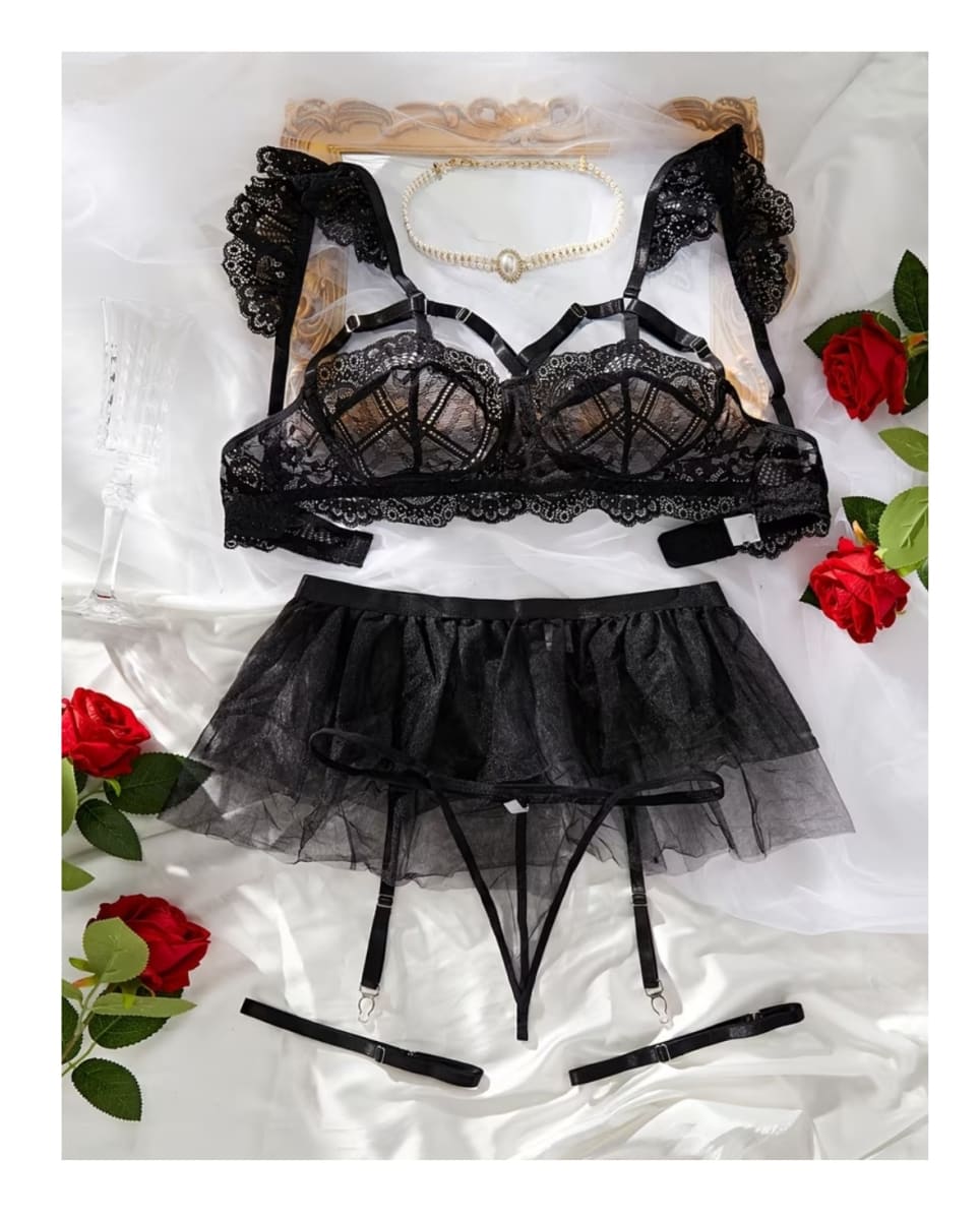 Lenceria Sexy Tutu Portaligas De Encaje1