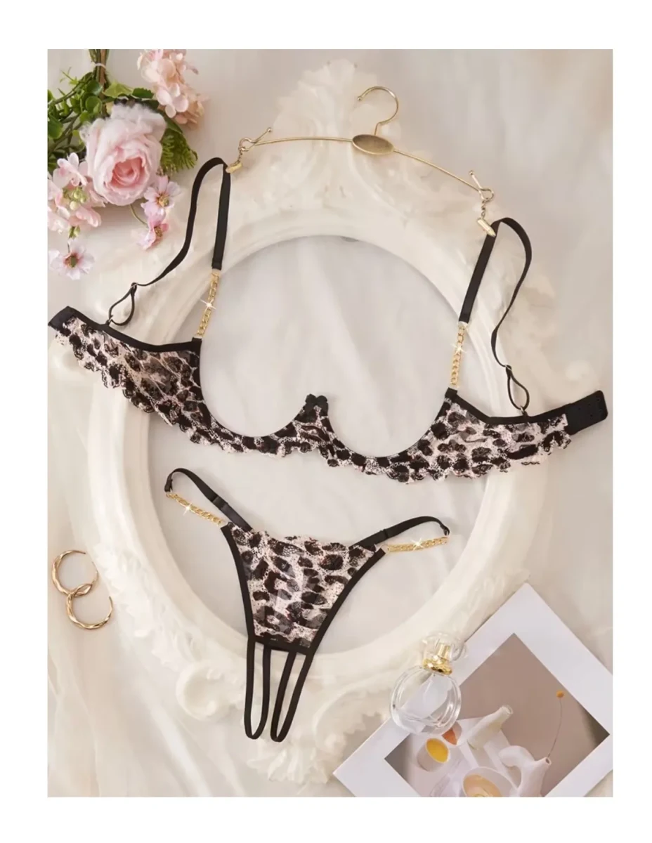 Lencería Conjunto Siempre Lista Animal Print Con Cadena1