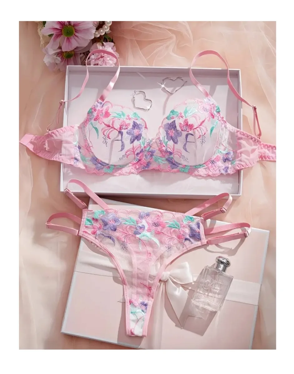 Lencería sexy conjunto dos piezas brasier con tanga regulable1