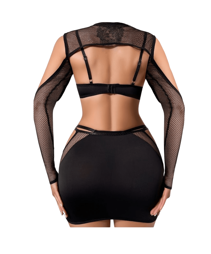 Conjunto de Lencería Sexy con Mini Falda y Mangas de Malla2