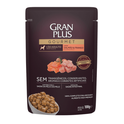 GRAN PLUS POUCH GOURMET PERRO ADULTO SABOR SALMÓN Y POLLO1