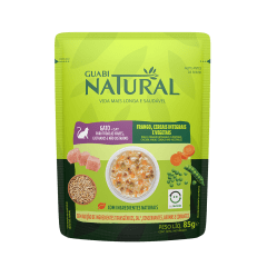 GUABI NATURAL POUCH GATO SABOR POLLO, SALMON, CEREALES INTEGRALES Y VEGETALES