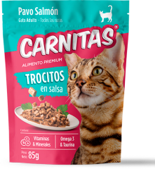 MIMMA CARNITAS GATO TROCITOS PAVO Y SALMON EN SALSA