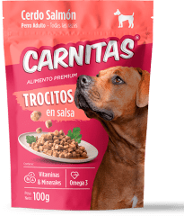 MIMMA CARNITAS PERRO TROCITOS CERDO Y SALMON EN SALSA