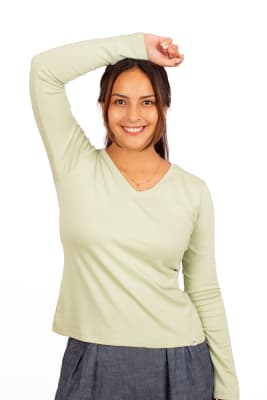 Pure flow Rib V - Neck Long Tee Verde sage2