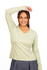 Pure flow Rib V - Neck Long Tee Verde sage