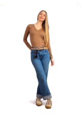 Pure flow Rib V - Neck Long Tee Mocha