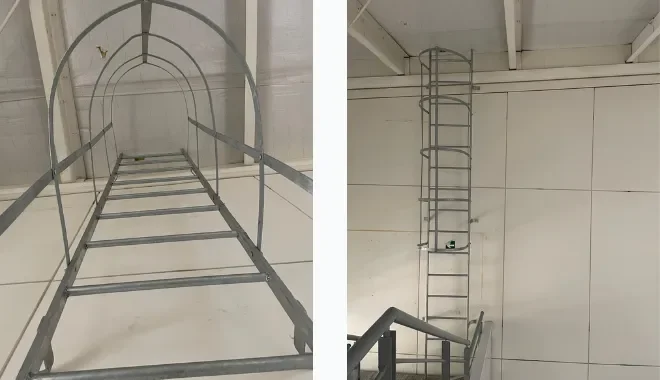 Instalación de Escala de Acceso Seguro de 6 m en Galpón Farmacéutico – Renca, Santiago de Chile