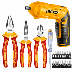 Kit de Alicates Dieléctricos 1000V + Destornillador Inalámbrico INGCO