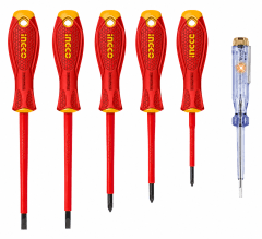 Kit de Desarmadores Dieléctricos Industriales 1000V + Probador de Corriente INGCO
