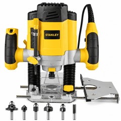 Fresadora Ruteadora Eléctrica Stanley 1200W SRR1200 con 6 Fresas para Carpintería