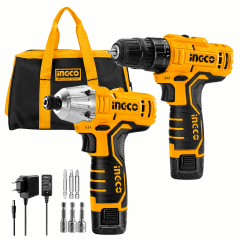 Kit Ingco Atornillador de Impacto + Taladro Inalámbrico 12V 0