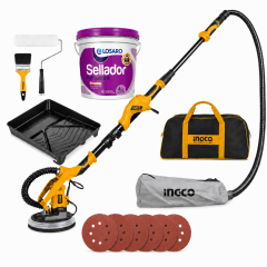 Combo Lijadora de Pared y Techo para Fino Acabado con 12 Lijas + Kit Vinci Pintor INGCO 0