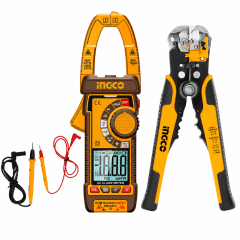 Kit Electricista con Multímetro Pinza Amperimétrica y Pelacable Automático INGCO