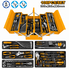 Kit de herramientas manuales 108 piezas con caja metálica HTCS151081 INGCO