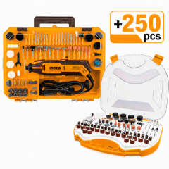 Kit Mini Rectificadora 130W con 250 Accesorios INGCO