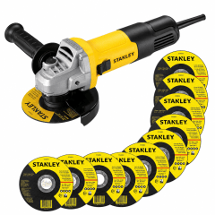 Amoladora Angular Stanley 4-1/2¨ 900W con 10 Discos de Corte Profesional