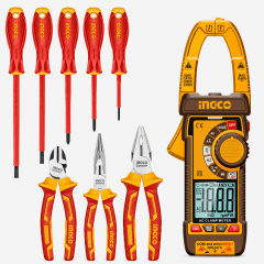 Kit Electricista con Multímetro Pinza Amperimétrica, Alicates Dieléctricos + 5 Desarmadores INGCO 0