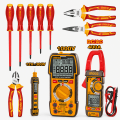 Kit Electricista con Multímetro Pinza Amperimétrica, Detector de Corriente, Alicates Dieléctricos y