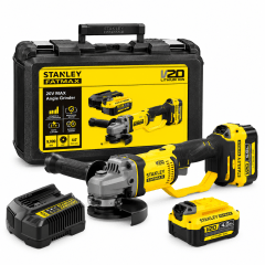 Amoladora Angular Inalámbrica Stanley 20V con 2 Baterías 4Ah para Corte y Desbaste 0