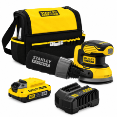 Lijadora Roto Orbital Inalámbrica Stanley 20V con Batería 2Ah y Cargador 2A 0