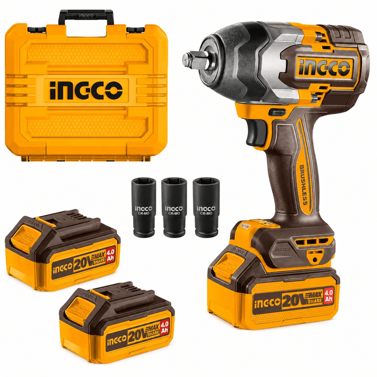 Llave de Impacto Inalámbrica Brushless 20V 850Nm con 2 Baterías 4Ah y 3 Dados1