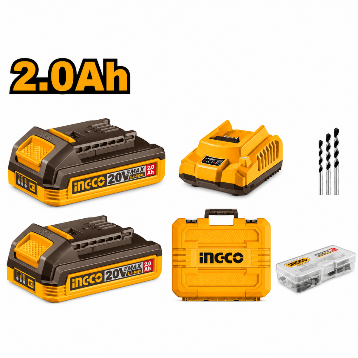 Taladro Percutor Inalámbrico Brushless 20V con 2 Baterías, Cargador, Maletín y Set de Brocas3