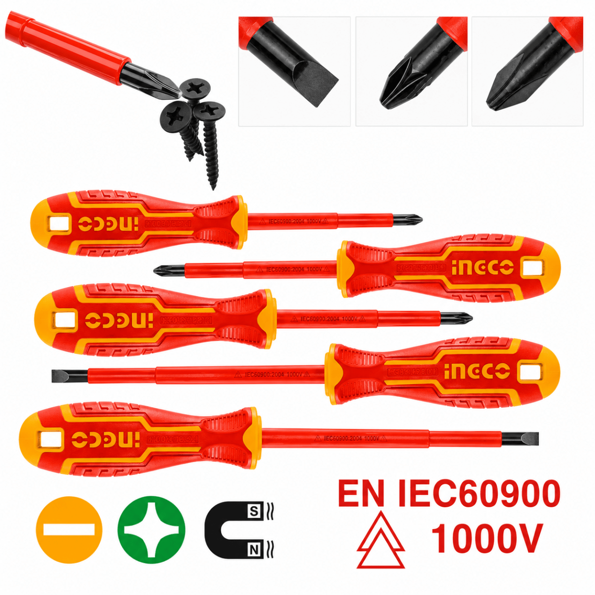 Kit de Desarmadores Dieléctricos Industriales 1000V + Detector de Corriente INGCO3