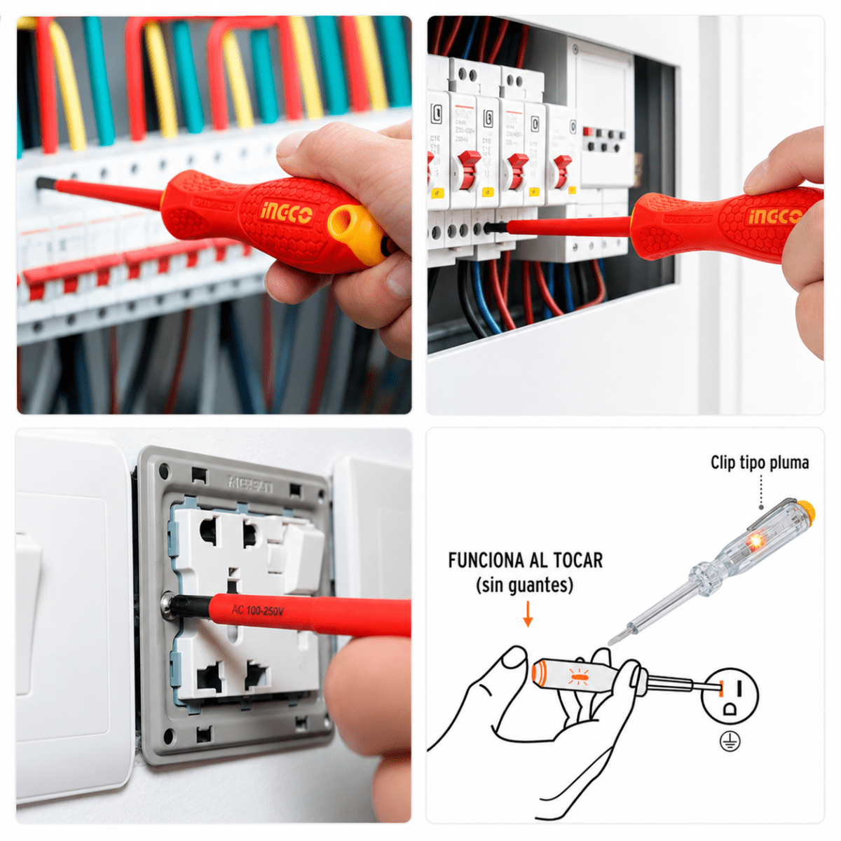Kit de Desarmadores Dieléctricos Industriales 1000V + Probador de Corriente INGCO2