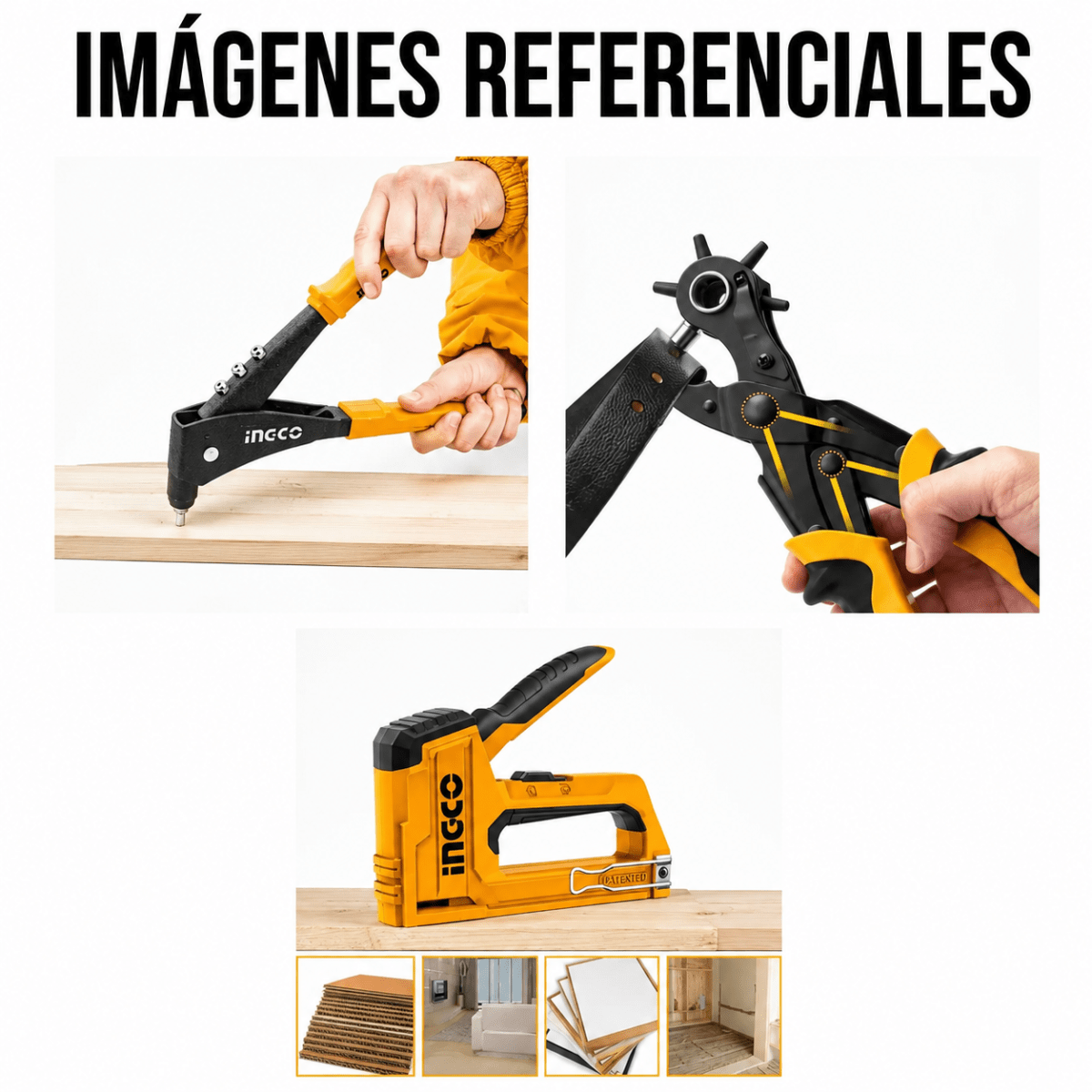 Kit Remachadora + Alicate Sacabocado + Engrapadora Clavadora INGCO2