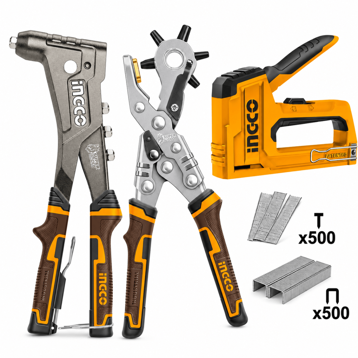 Kit Remachadora + Alicate Sacabocado + Engrapadora Clavadora INGCO1